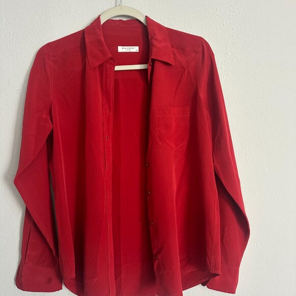 Equipment Femme Women’s Red 100% Silk Blouse Size XS Premium Classic - Picture 7 of 10